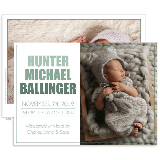 Shades of Green Photo Birth Announcements